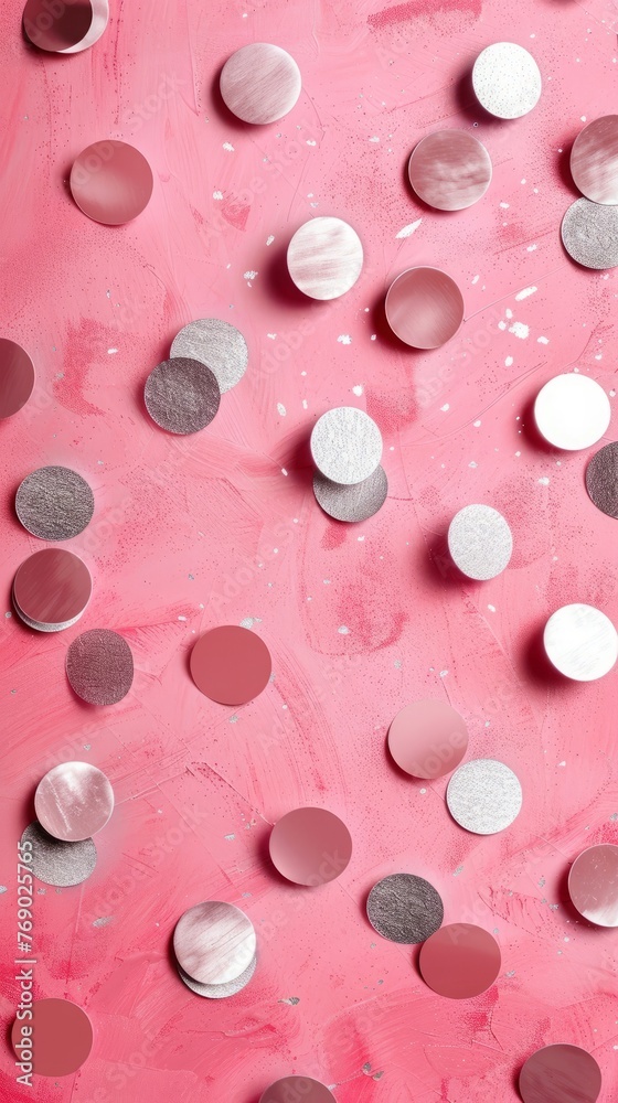 pink background with silver circles. pink background with silver circles.