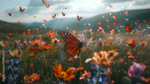 Diurnal butterflies gracefully flitting among wildflowers © Muhammad