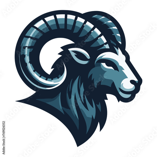 Bighorn horned ram sheep head face design illustration, animal livestock, farm pet, agriculture concept, butchery meat shop element, vector isolated on white background
