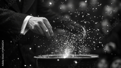 Magician performing with wand and sparks