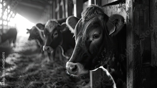 modern farming with a wide-angle shot of cows in stalls, epitomizing efficiency and innovation in the livestock industry.