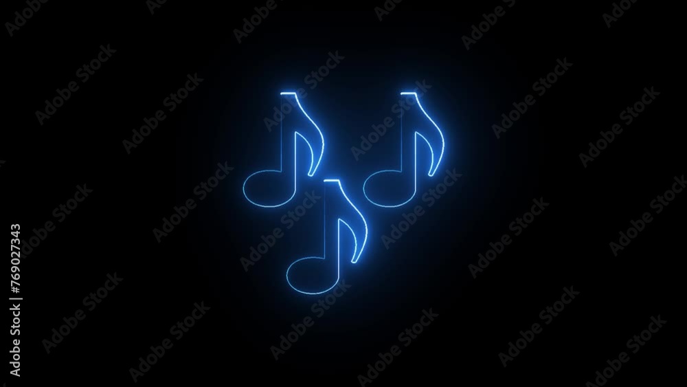 Glowing neon line musical note icon on black background. Music symbol neon color reveal and glowing loop effect animation. Glowing neon line musical note icon on black background. Music symbol neon color reveal and glowing loop effect animation.