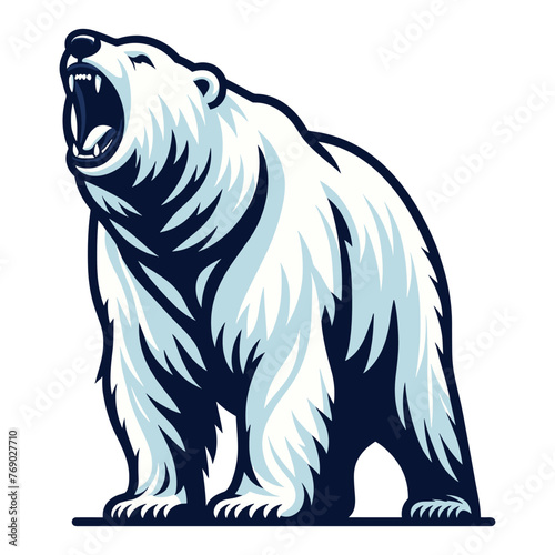 Wild roaring polar bear full body design illustration, zoology element illustration, arctic north pole animal icon, vector template isolated on white background