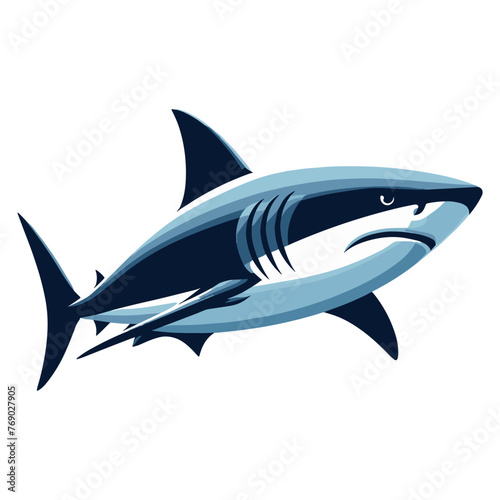 Wild great white shark design illustration, marine predator animal element illustration, swimming angry toothy shark vector template isolated on white background