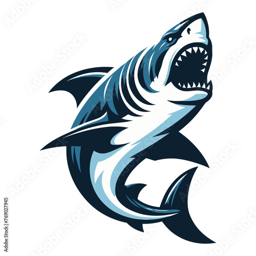 Angry wild great white shark design illustration, marine predator animal element illustration, swimming toothy shark vector template isolated on white background