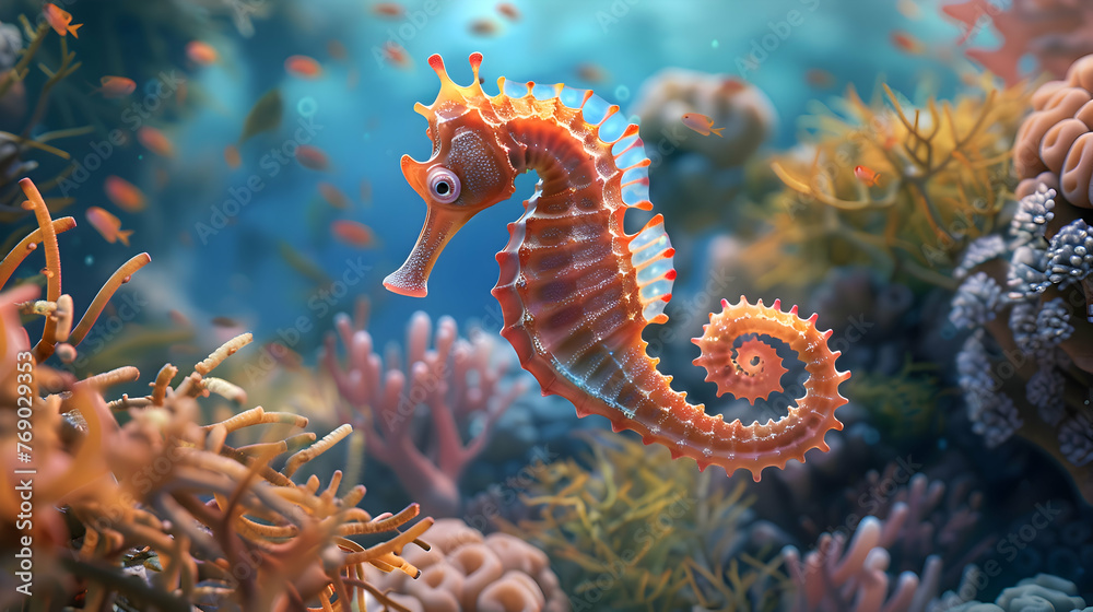 Elegant seahorse gliding gracefully through the coral reefs of the sea