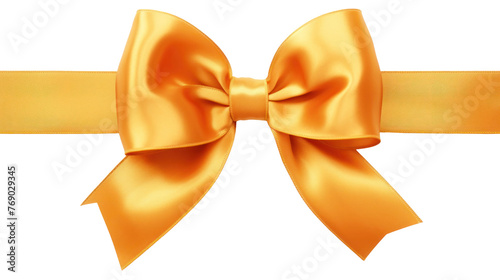 Beautiful shiny yellow silk bow isolated on transparent background, decorative design png element, clip art festive object.