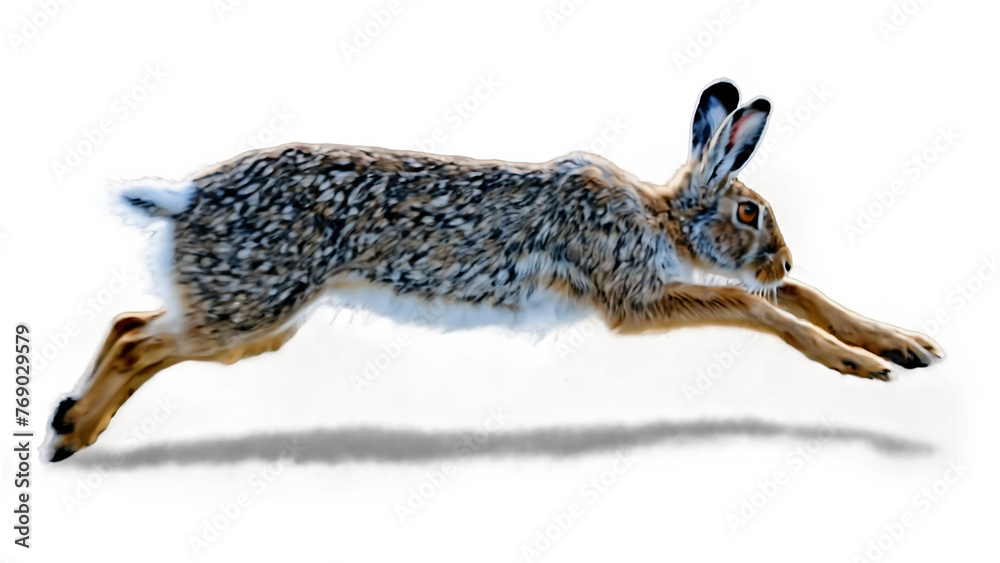 Obraz premium A hare running on a white background