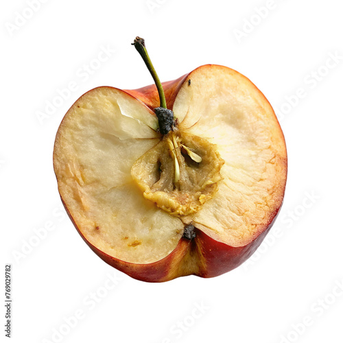 Half of rotten apple isolated on transparent background. Realistic vector illustration.