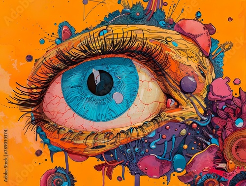 Surreal colorful female eye. Generative AI (ID: 769030374)