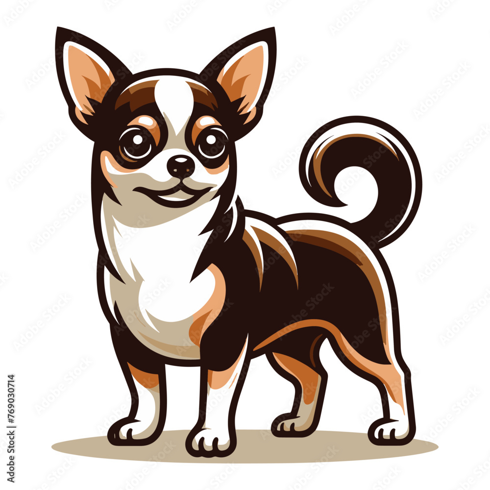 Cute chihuahua dog full body vector illustration, funny adorable pet animal, standing purebred chihuahua doggy flat design template isolated on white background Cute chihuahua dog full body vector illustration, funny adorable pet animal, standing purebred chihuahua doggy flat design template isolated on white background