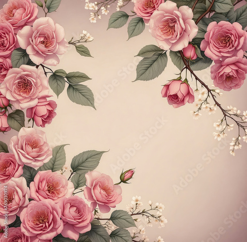 Vintage romantic roses floral frame. Generative ai