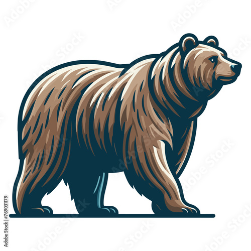 Grizzly bear full body vector illustration, wild beast brown bear, animal predator zoology element illustration, design template isolated on white background