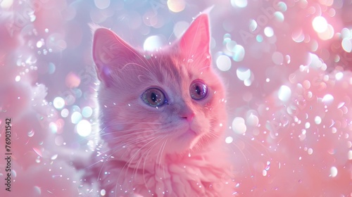 Dreamy Kitten Amidst Sparkles