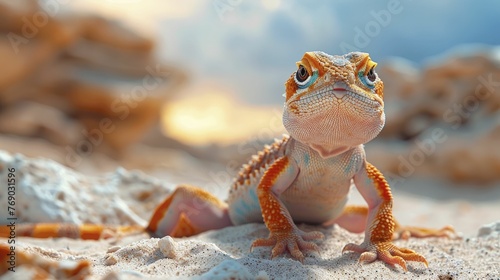 Discover the allure of an exotic lizard basking in high noon sunlight, perfect for showcasing reptile supplies and pet care products.