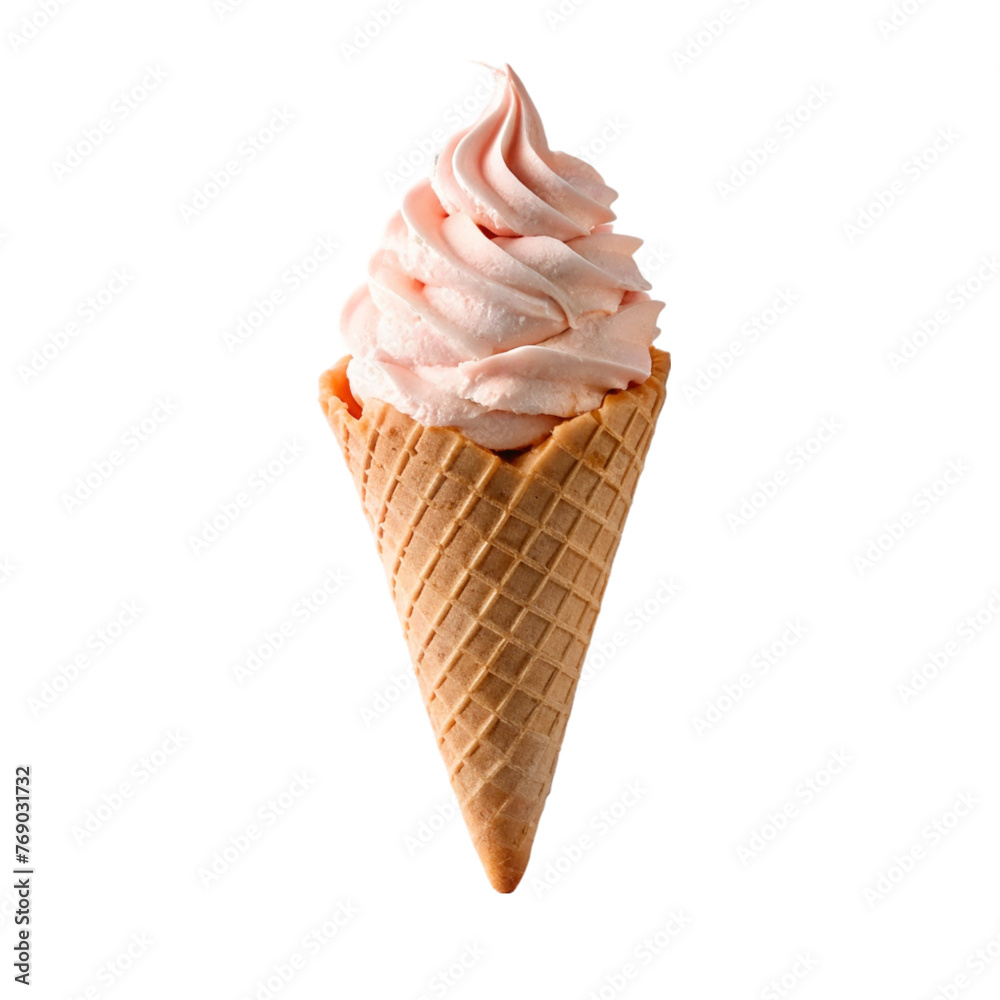 Pink soft ice cream in a waffle cone isolated on a transparent background. Pink soft ice cream in a waffle cone isolated on a transparent background.