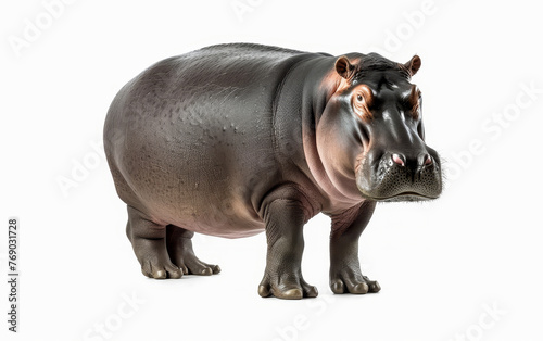Hippopotamus, showcasing its detailed skin texture isolated on a white background.