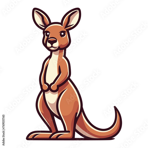 Cute kangaroo full body cartoon mascot character vector illustration, funny adorable Australian mammal animal design template isolated on white background