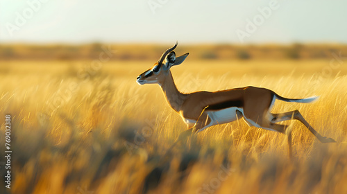 Gazelle sprinting across the African grasslands photo