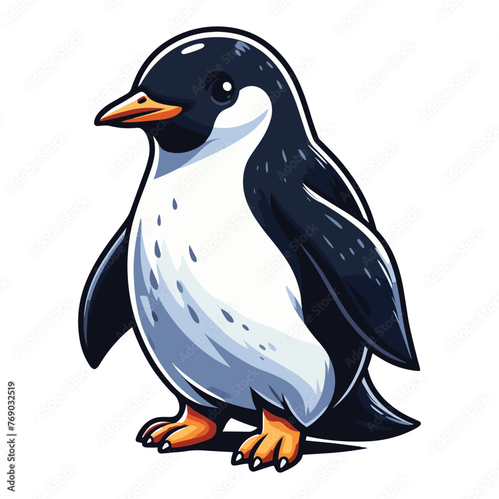 Obraz premium Cute penguin full body vector illustration, bird of Antarctica animal icon, south pole animal element illustration, cartoon design template isolated on white background