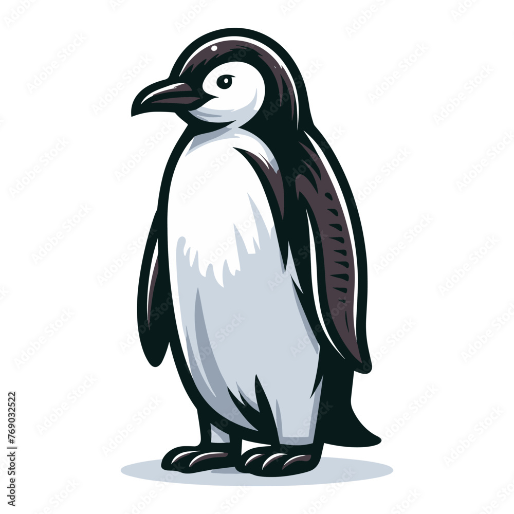 Obraz premium Cute penguin full body vector illustration, bird of Antarctica animal icon, south pole animal element illustration, cartoon design template isolated on white background