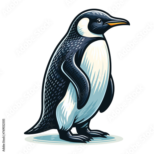 Cute penguin full body vector illustration, zoology element illustration, Antarctic south pole bird animal icon, cartoon design template isolated on white background