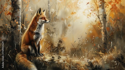 Majestic Fox in Autumn Forest