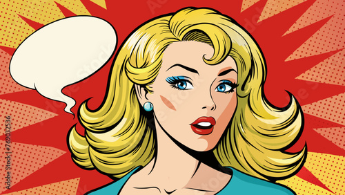 pop art illustration of blond girl with the speech 
