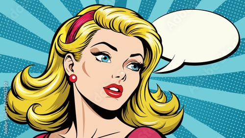 pop art illustration of blond girl with the speech 