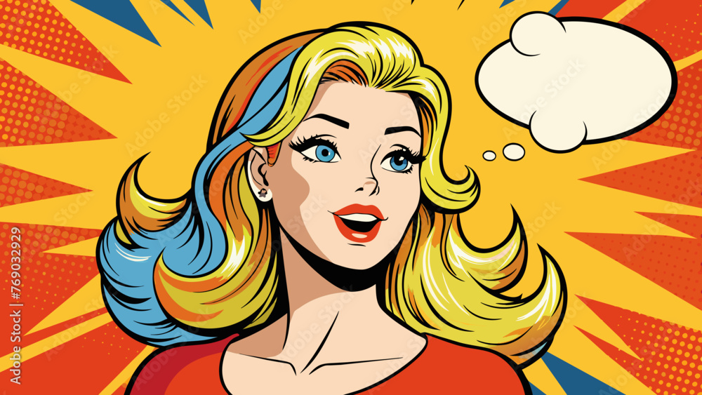 pop art illustration of blond girl with the speech 