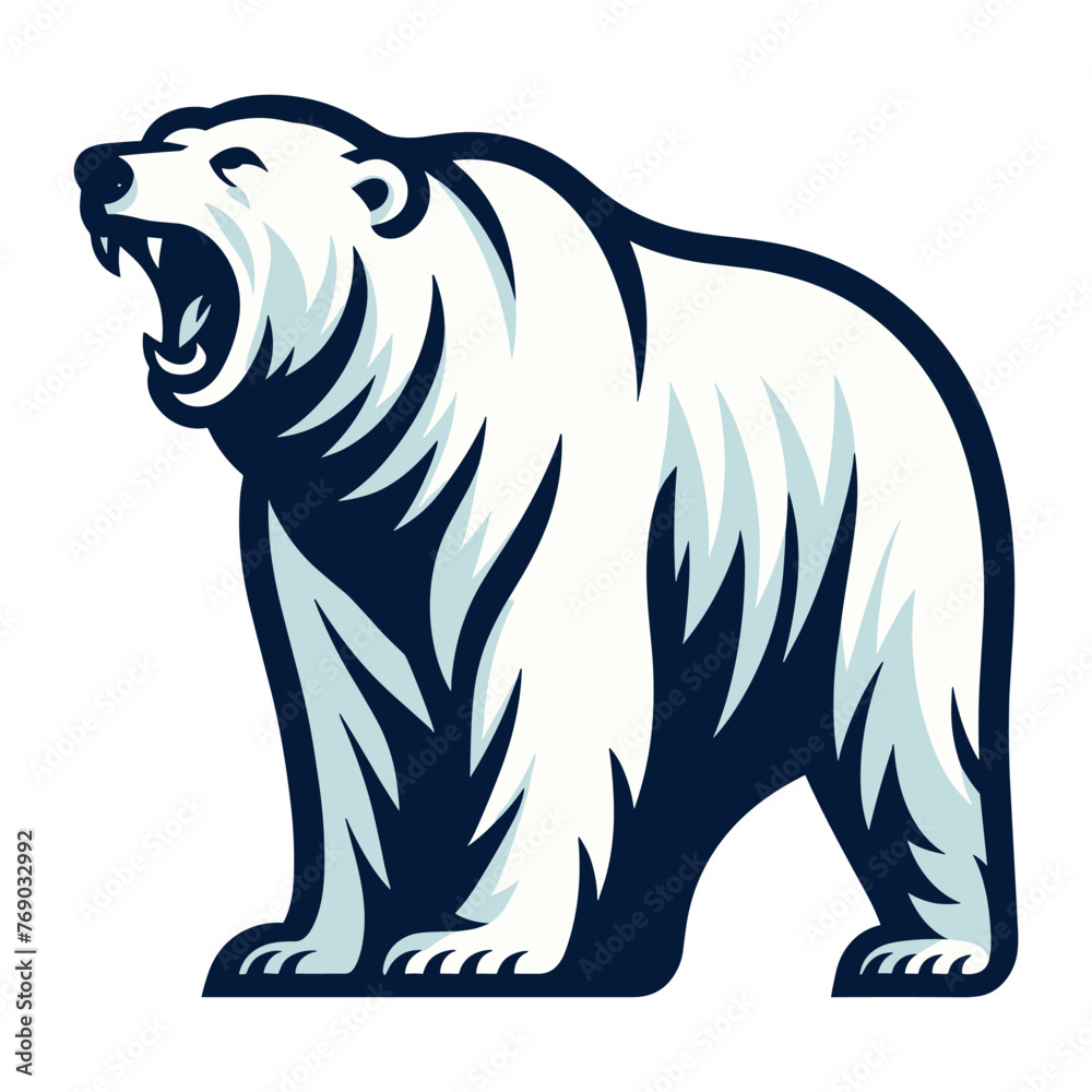Wild roaring polar bear full body design illustration, zoology element illustration, arctic north pole animal icon, vector template isolated on white background Wild roaring polar bear full body design illustration, zoology element illustration, arctic north pole animal icon, vector template isolated on white background
