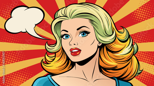 pop art illustration of blond girl with the speech 