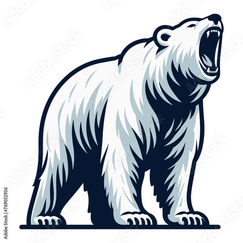 Wild roaring polar bear full body vector illustration, arctic north pole animal icon, zoology element illustration, design template isolated on white background