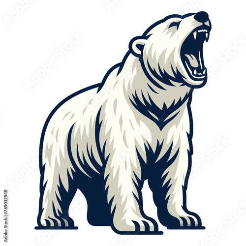 Wild roaring polar bear full body vector illustration  arctic north pole animal icon  zoology element illustration  design template isolated on white background