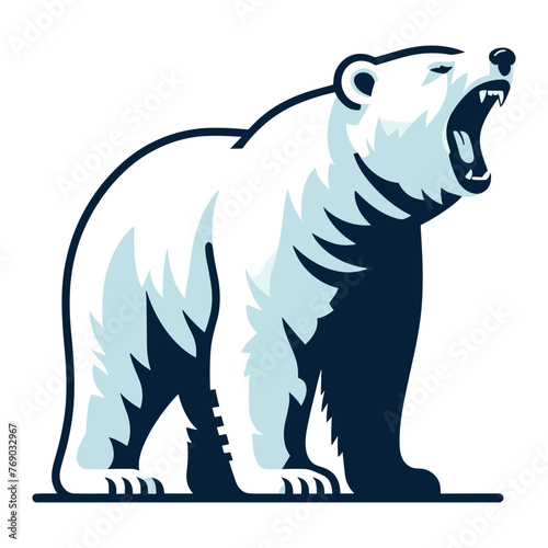 Wild roaring polar bear full body vector illustration  arctic north pole animal icon  zoology element illustration  design template isolated on white background