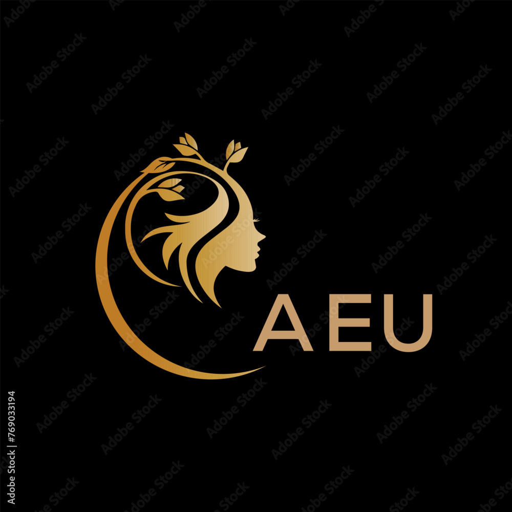 AEU letter logo. best beauty icon for parlor and saloon yellow image on black background. AEU Monogram logo design for entrepreneur and business.	
