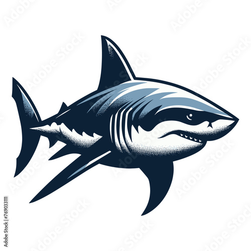 Wild great white shark vector illustration  marine predator animal element illustration  swimming angry toothy shark design template isolated on white background