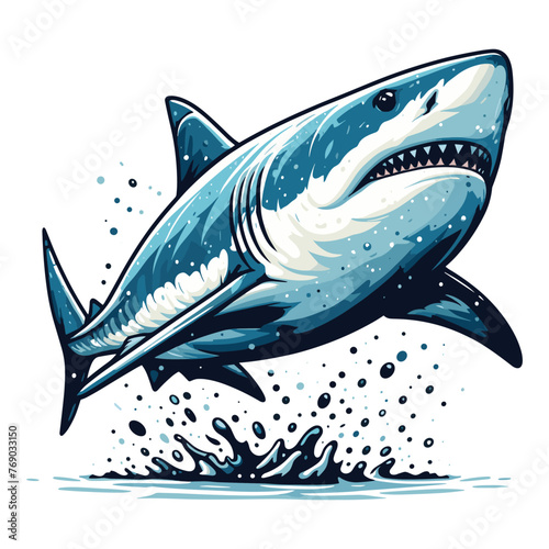 Wild great white shark design illustration, marine predator animal element illustration, swimming angry toothy shark vector template isolated on white background