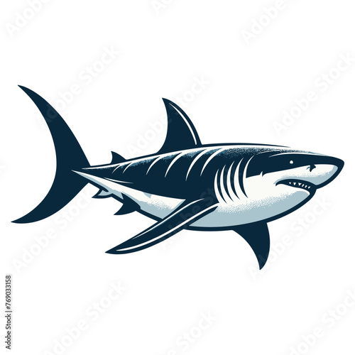 Wild great white shark design illustration, marine predator animal element illustration, swimming angry toothy shark vector template isolated on white background