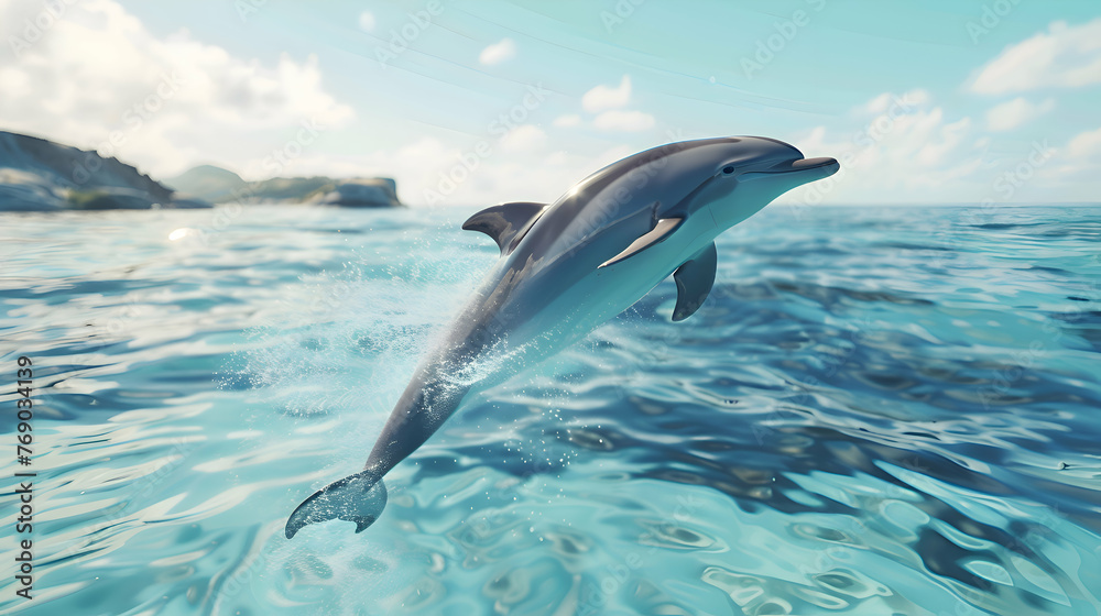 Fototapeta premium Graceful dolphin leaping gracefully out of crystal-clear waters