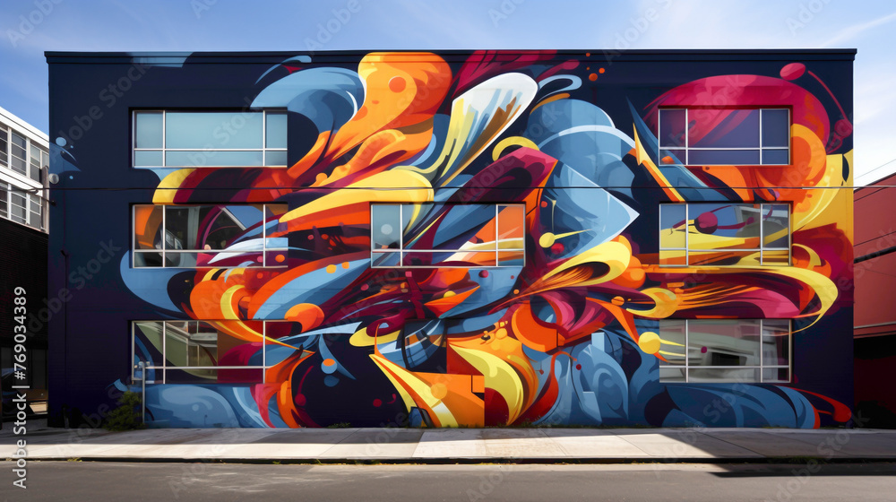 Layers of vibrant hues and bold strokes converge in a street art mural ...