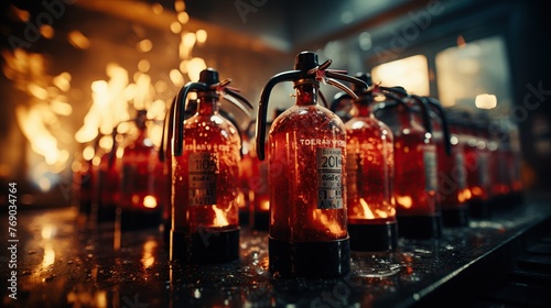 fire extinguisher in the factory at night