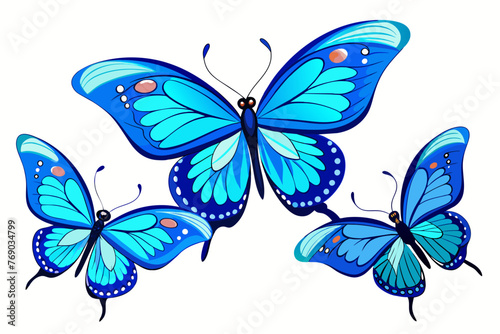 Set of beautiful blue butterflies white background © Chayon Sarker