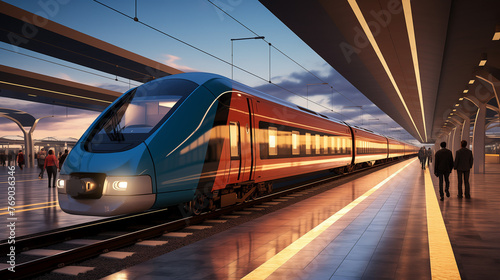 Intercity Passenger Train Arrives At The Railway Station In The Evening 