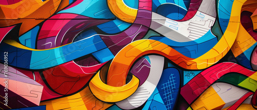 Swirling graffiti-style lettering harmonizing with vibrant abstract shapes, transforming a mundane street corner into a vibrant cultural hub.