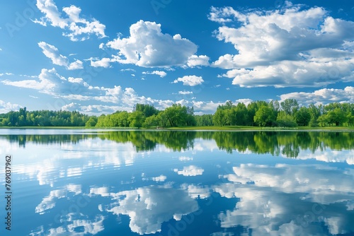 a body of water with trees and clouds in the sky