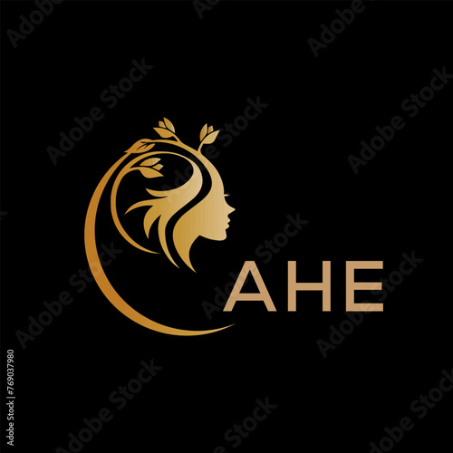 AHE letter logo. beauty icon for parlor and saloon yellow image on black background. AHE Monogram logo design for entrepreneur and business. AHE best icon.	
 photo