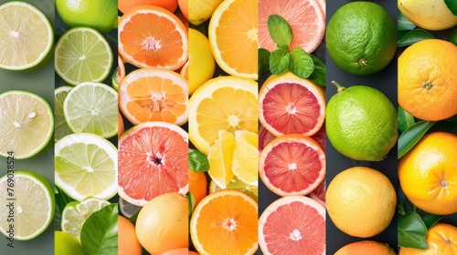 Vibrant citrus palette featuring a vivid and refreshing mix of colorful citrus fruits