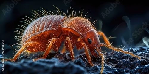 A bed bug is shown on a black background. Generative AI. © serg3d
