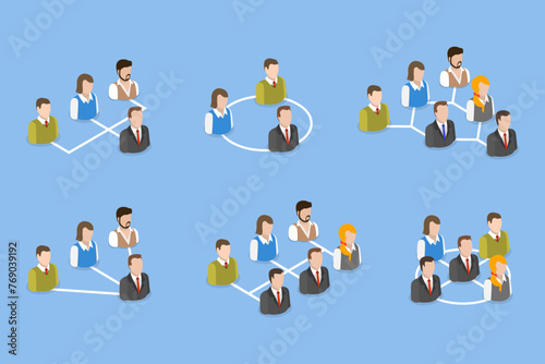 3D Isometric Flat Vector Illustration of Organization Chart , Structure of Company
